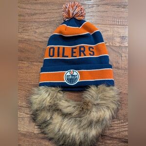 Edmonton Oilers Old Time Hockey Faux Beard Cuffed Pom Knit Hat OS Unisex